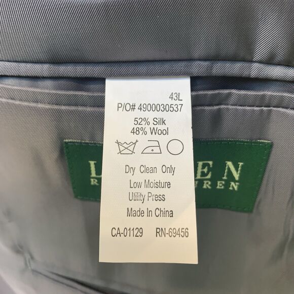Lauren Ralph Lauren Herringbone Taupe Silk & Wool Sport Coat Blazer 43 Long - Picture 10 of 10